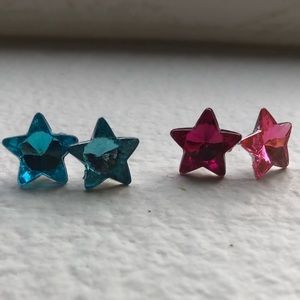 Claire’s Star Gem Earring Duo Blue Pink Silver